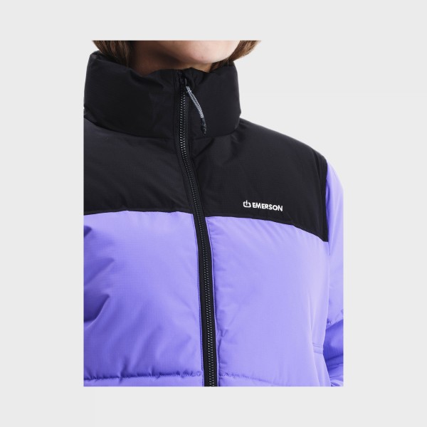 Emerson Puffer Classic Neck Γυναικειο Μπουφαν Μωβ - Μαυρο