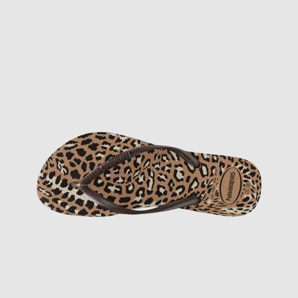 Havaianas Slim Animals FlipFlops Γυναικειες Σαγιοναρες Καφε