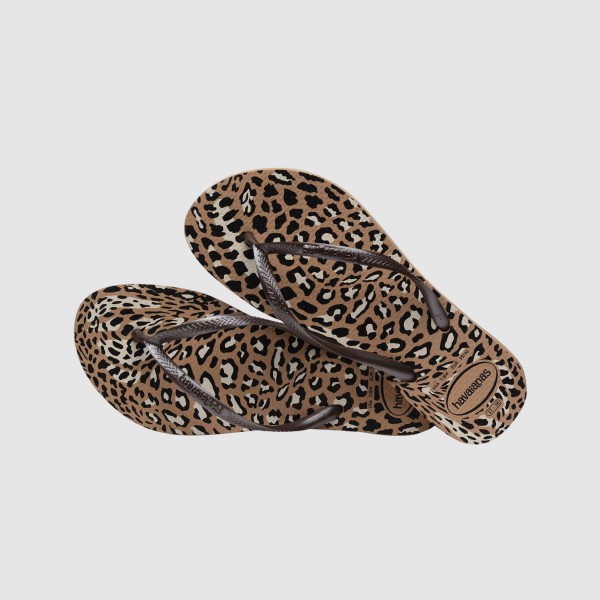 Havaianas Slim Animals FlipFlops Γυναικειες Σαγιοναρες Καφε