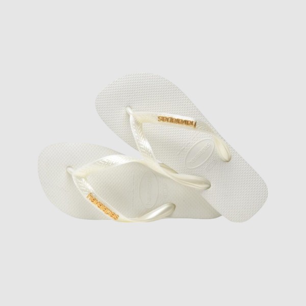 Havaianas Top Logo Metallic Gold Γυναικειες Σαγιοναρες Λευκες