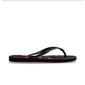 Havaianas Slim Organic Flower Γυναικειες Παντοφλες Μαυρες