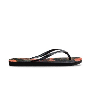 Havaianas Slim Organic Flowers Γυναικεια Σαγιοναρα Μαυρη