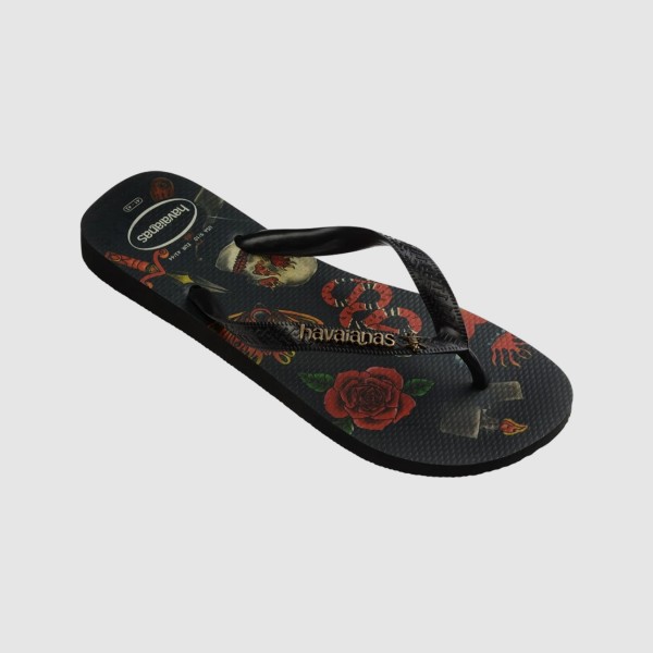 Havaianas Top Tribo Skull Roses Graphics Ανδρικες Σαγιοναρες Μαυρο - Κοκκινο