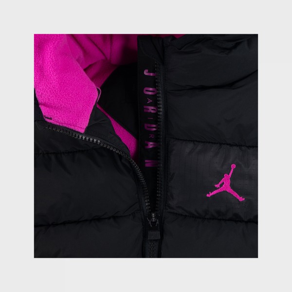 Jordan JDG Essentials Midweight Puffer Logo Hooded Παιδικο Μπουφαν Μαυρο - Μωβ