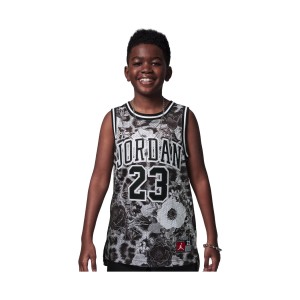 Jordan 23 All Over Print Jersey Floral Εφηβικη Αμανικη Μπλουζα Μαυρο - Γκρι