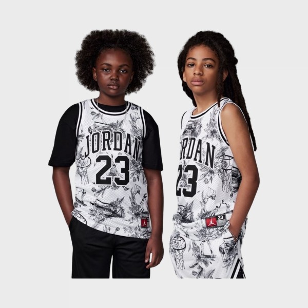 Jordan 23 AOP Striped Jersey Floral Εφηβικη Αμανικη Μπλουζα Λευκο - Μαυρo