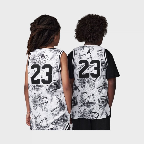 Jordan 23 AOP Striped Jersey Floral Εφηβικη Αμανικη Μπλουζα Λευκο - Μαυρo