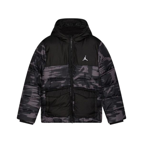 Jordan Blocked Faux Down Hooded Puffer Εφηβικο Μπουφαν Μαυρο - Γκρι