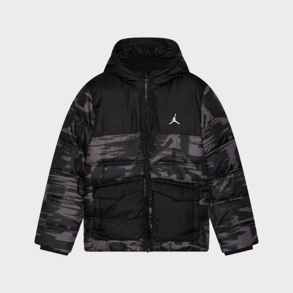 Jordan Blocked Faux Down Hooded Puffer Εφηβικο Μπουφαν Μαυρο - Γκρι