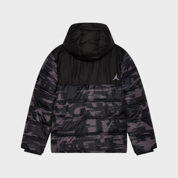 Jordan Blocked Faux Down Hooded Puffer Εφηβικο Μπουφαν Μαυρο - Γκρι