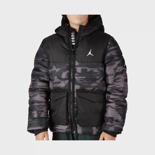 Jordan Blocked Faux Down Hooded Puffer Εφηβικο Μπουφαν Μαυρο - Γκρι