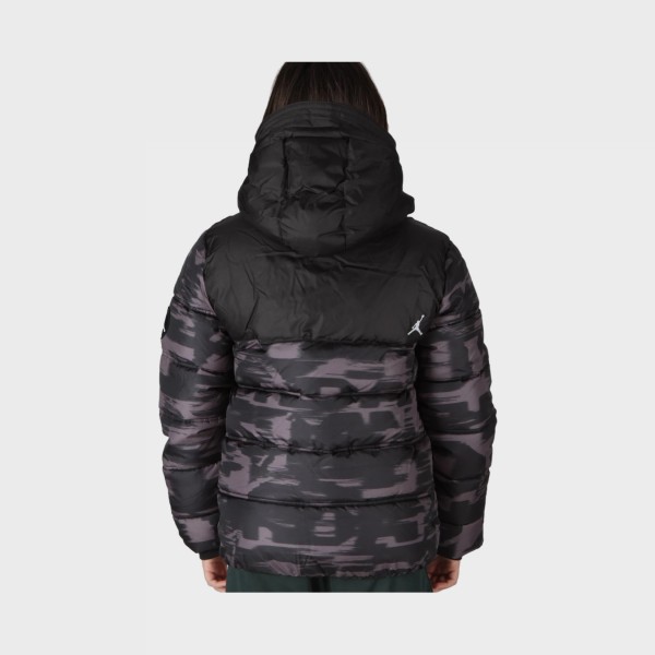 Jordan Blocked Faux Down Hooded Puffer Εφηβικο Μπουφαν Μαυρο - Γκρι