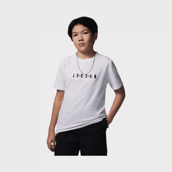 Jordan MJ Wordmark Emrboidered Logo Crew Neck Εφηβικη Μπλουζα Λευκη