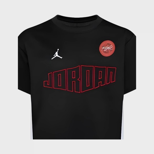 Jordan Flight Rise Logo Dri Fit Red Εφηβικη Μπλουζα Μαυρο - Λευκο