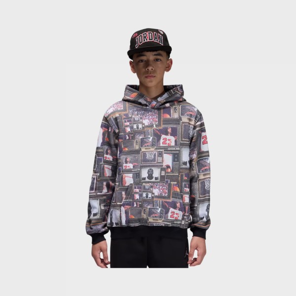 Jordan MJ Brooklyn AOP Fleece Pullover Εφηβικo Φουτερ Μαυρο - Πολυχρωμο