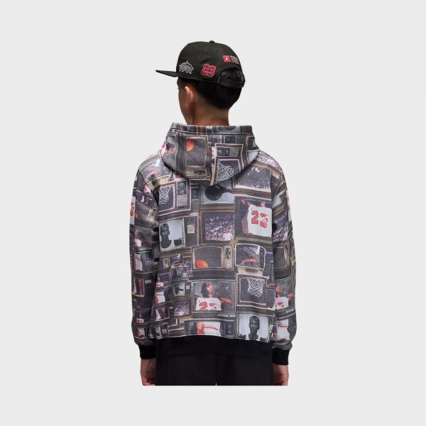 Jordan MJ Brooklyn AOP Fleece Pullover Εφηβικo Φουτερ Μαυρο - Πολυχρωμο