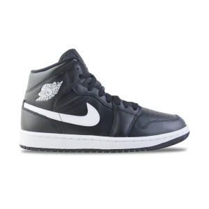 Jordan Air 1 Mid Unisex Παπουτσι Μαυρο - Λευκο