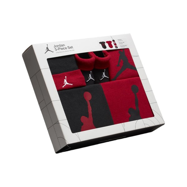Jordan Core 5 Pieces Gift Box Βρεφικο Σετ Ρουχων Μαυρο - Κοκκινο