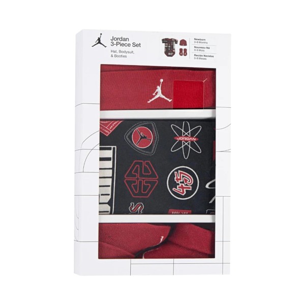 Jordan Essentials All Over Print Box 3 Τεμαχια Βρεφικο Σετ Μαυρο - Κοκκινο