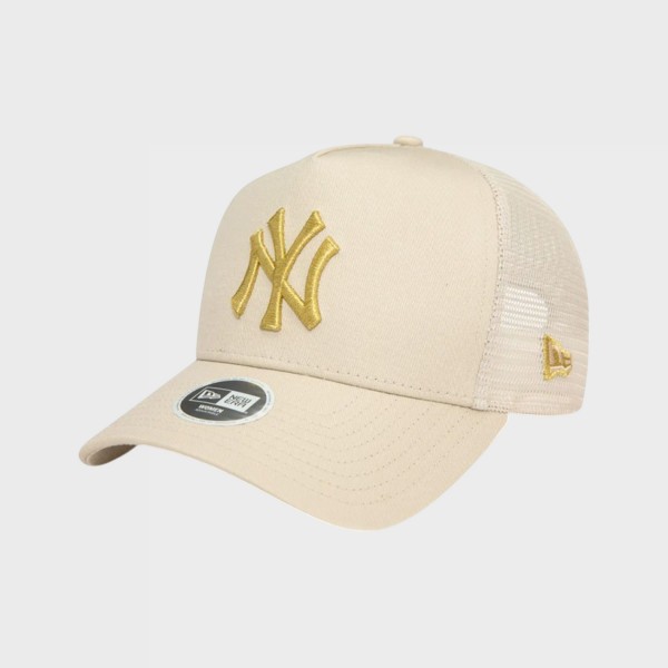 New Era Metallic Logo New York Trucker Γυναικειο Καπελο Μπεζ