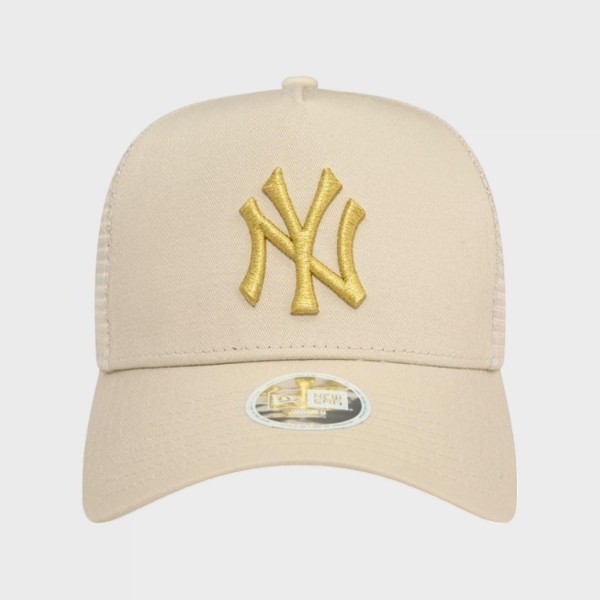New Era Metallic Logo New York Trucker Γυναικειο Καπελο Μπεζ