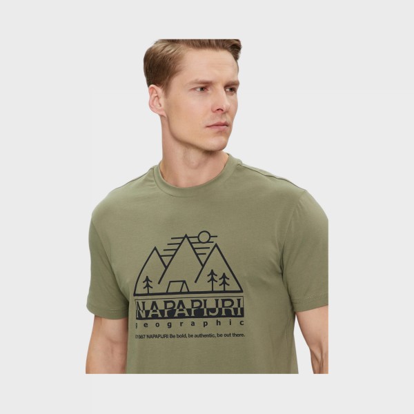 Napapijri Faber Graphic Front Mountain Ανδρικη Μπλουζα Πρασινη