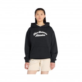 New Balance Linear Heritage Long FL Hooded Γυναικειο Φουτερ Μαυρη