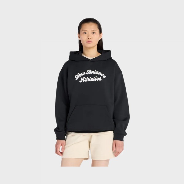 New Balance Linear Heritage Long FL Hooded Γυναικειο Φουτερ Μαυρη