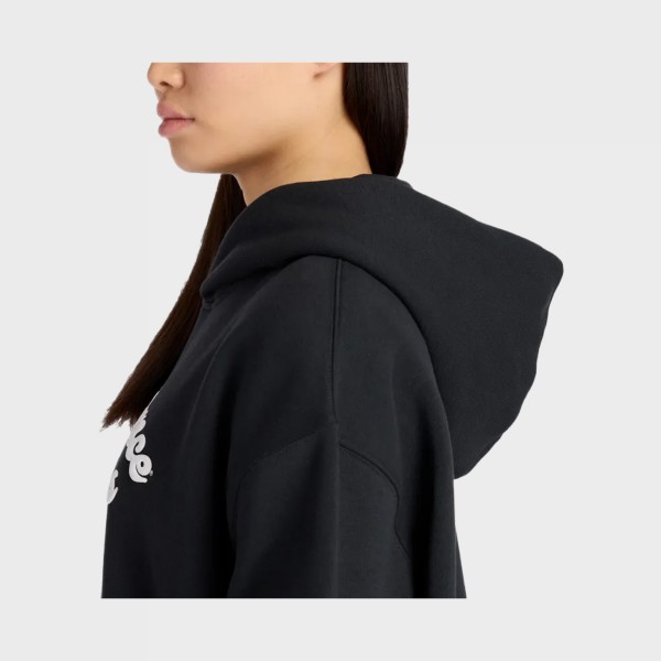 New Balance Linear Heritage Long FL Hooded Γυναικειο Φουτερ Μαυρη