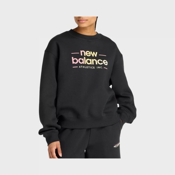 New Balance Reimagined Logos Fleece Crew Neck Γυναικεια Μπλουζα Μαυρη