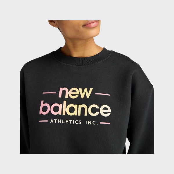 New Balance Reimagined Logos Fleece Crew Neck Γυναικεια Μπλουζα Μαυρη