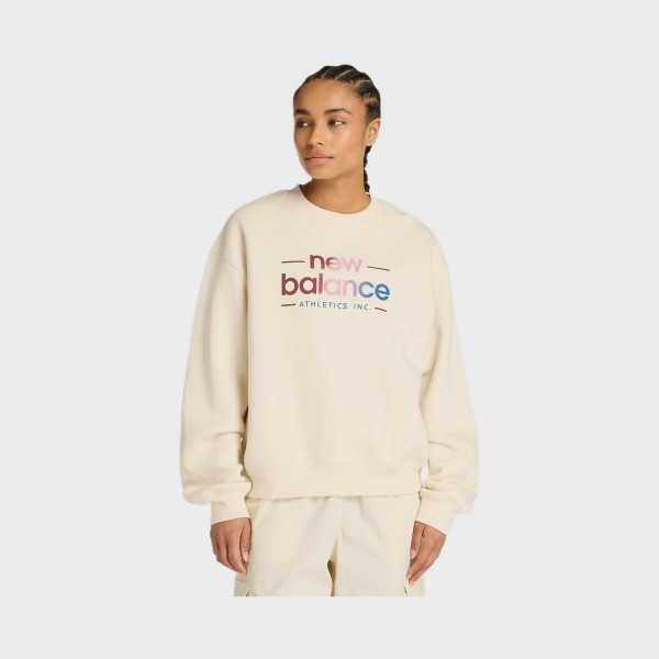 New Balance Reimagined Logos Fleece Crew Neck Γυναικεια Μπλουζα Μπεζ