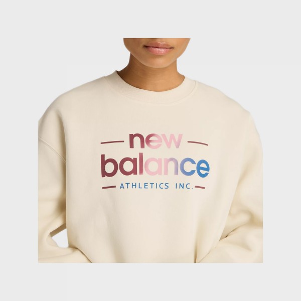 New Balance Reimagined Logos Fleece Crew Neck Γυναικεια Μπλουζα Μπεζ