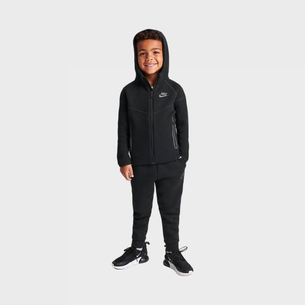 Nike Tech Fleece Hooded Full Zip Παιδικο Σετ Ρουχων Μαυρο