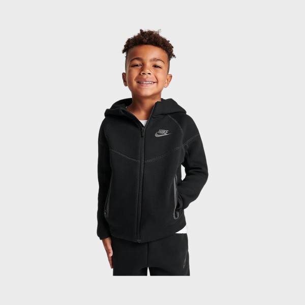 Nike Tech Fleece Hooded Full Zip Παιδικο Σετ Ρουχων Μαυρο