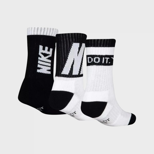 Nike Sportwear HBR Sports Logo Long 3 Ζευγη Παιδικες Καλτσες Λευκο - Μαυρο