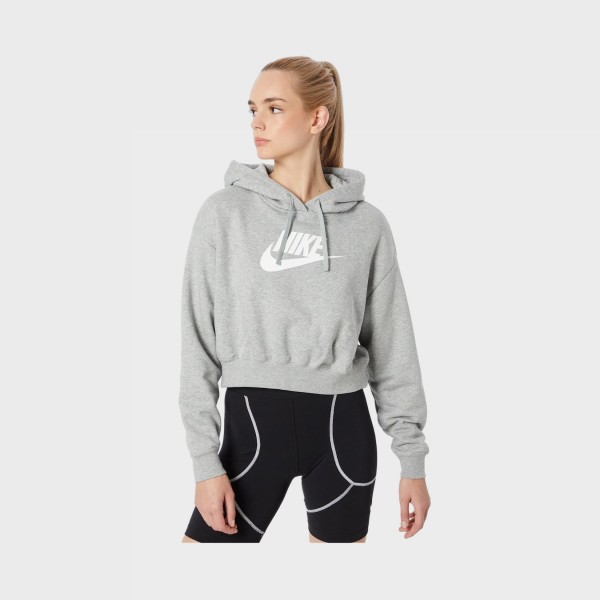 Nike Sportswear Essentials Fleece Crop Hoodie Γυναικειο Φουτερ Γκρι