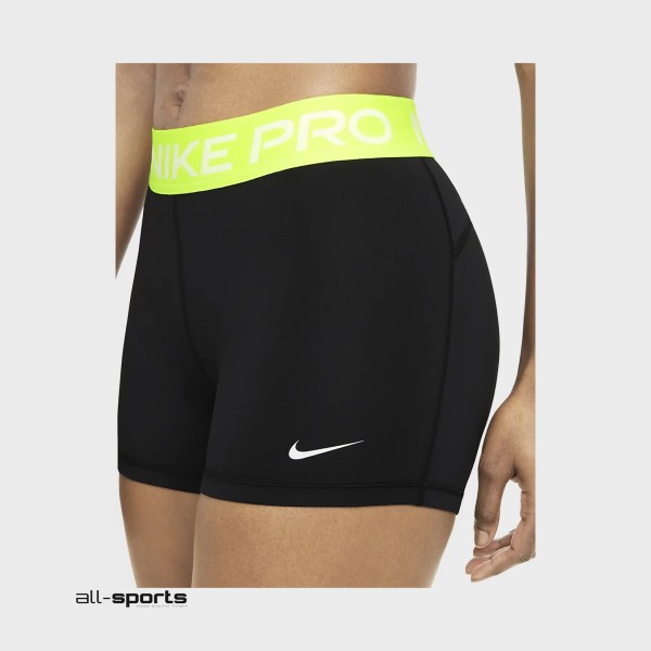 Nike Sportswear Pro 365 3 Inches Γυναικειο Κοντο Κολαν Μαυρο - Lime