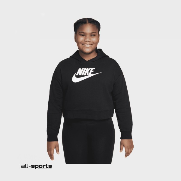 Nike Sportswear Club Crop Hooded Εφηβικο Φουτερ Μαυρο