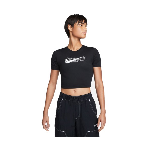 Nike Sportswear Swoosh Crop Γυναικεια Μπλουζα Μαυρη