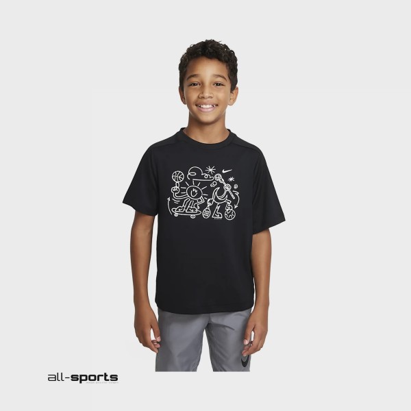 Nike Dri Fit Multi Plus Essentials Graphic Εφηβικη Μπλουζα Μαυρη