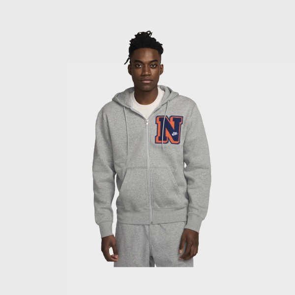 Nike Sportswear Club Fleece Varsity Letters Hooded Ανδρικη Ζακετα Γκρι