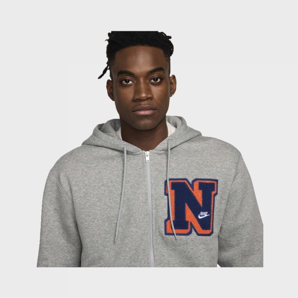 Nike Sportswear Club Fleece Varsity Letters Hooded Ανδρικη Ζακετα Γκρι