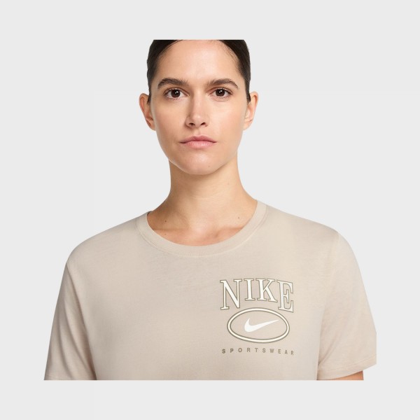 Nike Sportswear Club SS Crew Casual Γυναικεια Μπλουζα Εκρου