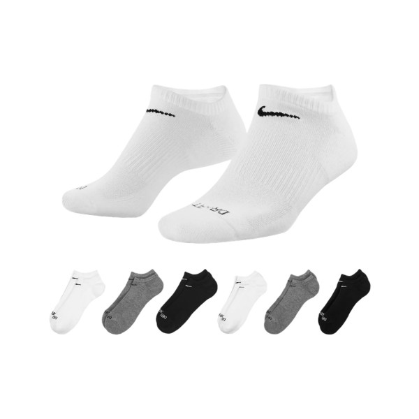Nike Sportswear Plus Cushion No Show 6P Unisex Καλτσες Λευκο - Μαυρο - Γκρι