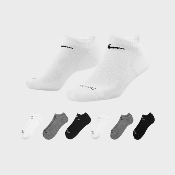 Nike Sportswear Plus Cushion No Show 6P Unisex Καλτσες Λευκο - Μαυρο - Γκρι