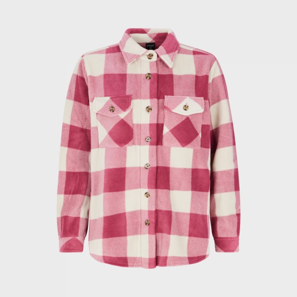 Protest PRTSALT Fleece Checked Shirt Colar Γυναικεια Ζακετα Ροζ - Ιβουαρ