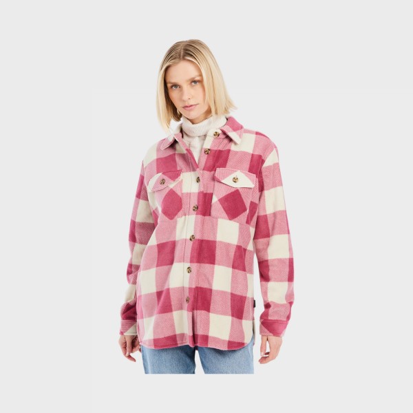 Protest PRTSALT Fleece Checked Shirt Colar Γυναικεια Ζακετα Ροζ - Ιβουαρ