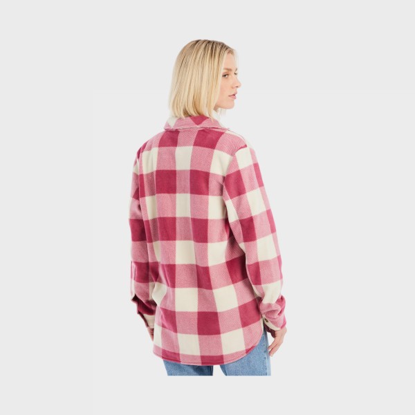 Protest PRTSALT Fleece Checked Shirt Colar Γυναικεια Ζακετα Ροζ - Ιβουαρ