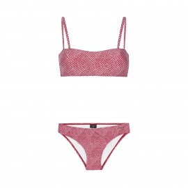 Protest PRTXARA Bandeau Graphic Bikini Γυναικειο Σετ Μαγιο Κοκκινο - Εκρου